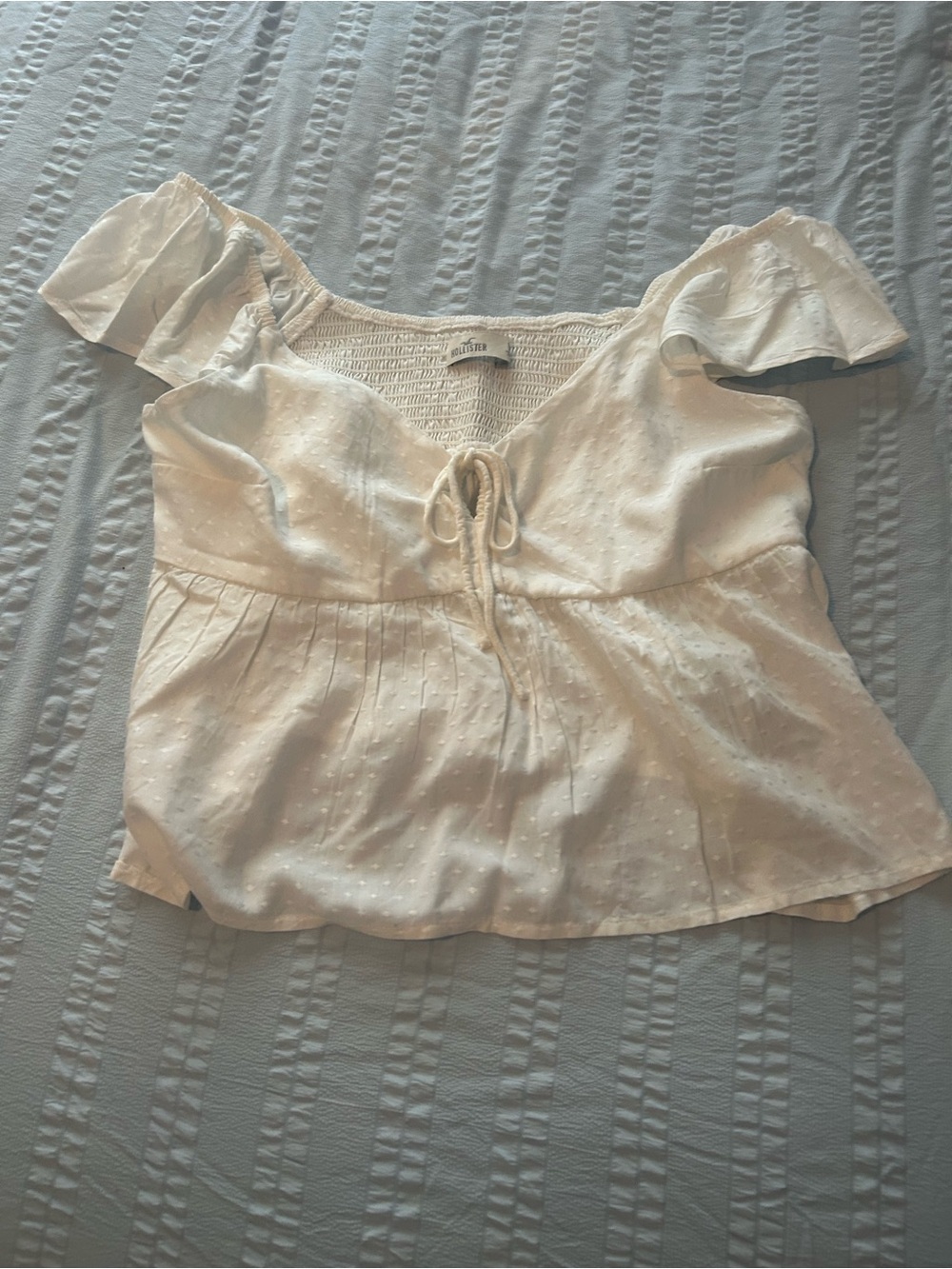 Hollister Cream Off-Shoulder Tie-Front Peplum Blouse